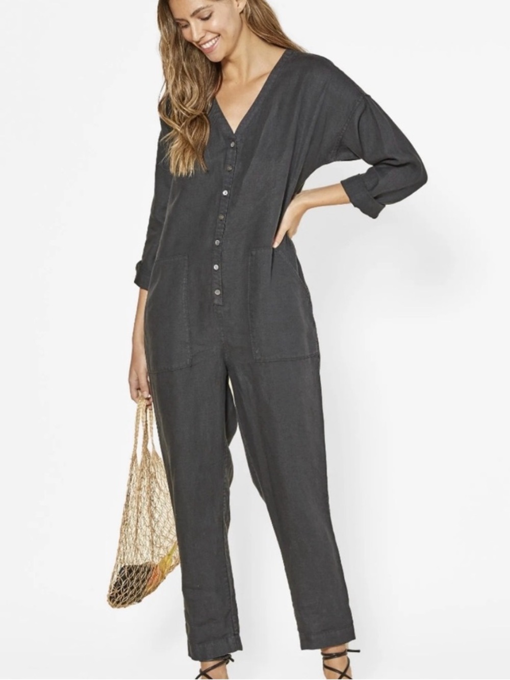 Outerknown Retrograde V Neck Charcoal Jumpsuit